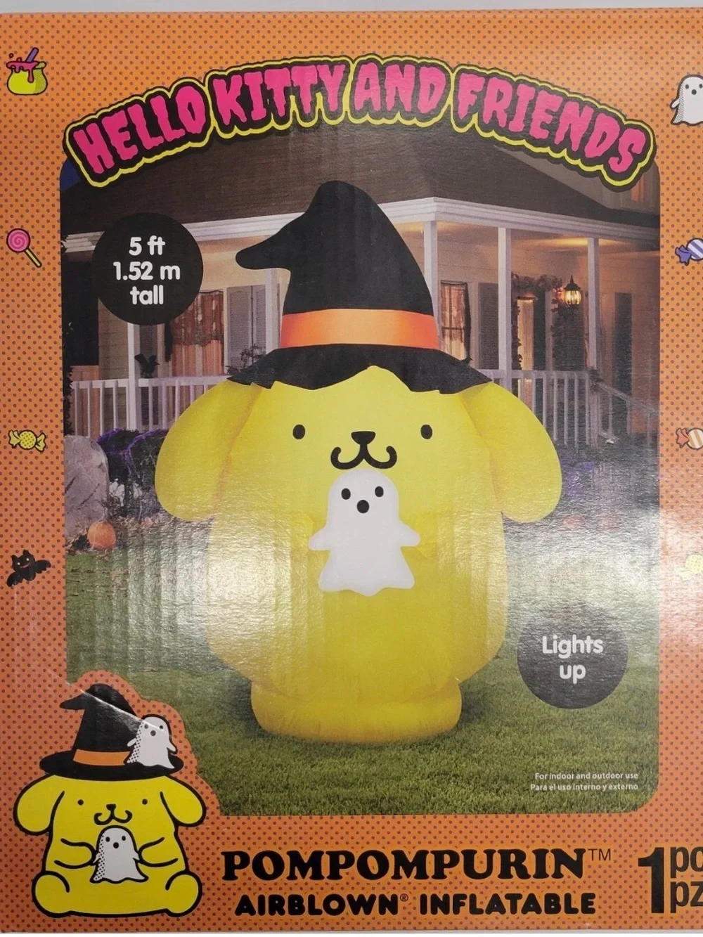 Hello Kitty Pompompurin Witch Hat Ghost Inflatable 5ft Light Up Halloween NEW